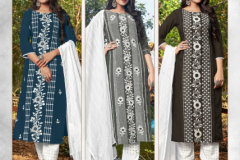 4 Colours Lakhnavi Pure Muslin Kurtis With Bottom Design 7001 to 7006 4