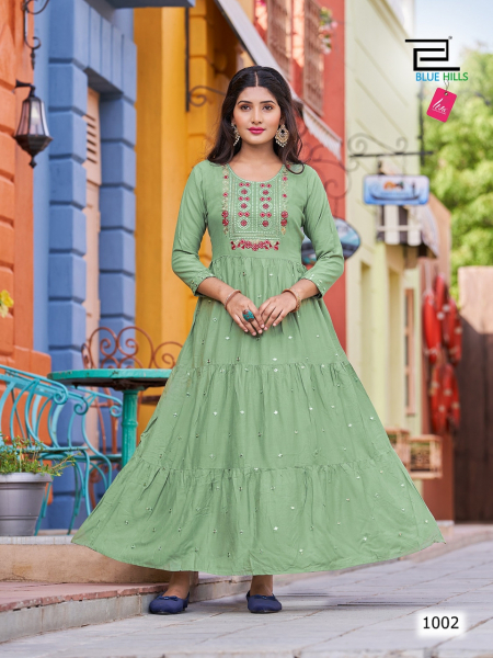 PSYNA PURITY VOL 3 - Rayon fabric gold print gown style long kurtis -  Salwar Kameez Wholesaler | Kurtis Wholesaler | Sarees