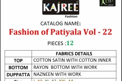 Fashion Of Patiyala Vol 22 Kajree Fashion Cotton Satin Suits 10