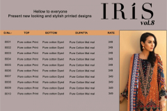 Iris Karachi Edition Iris Vol 08 Pure Cotton Print Design 8001 to 8010