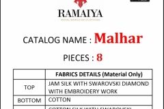 Malhar Ramaiya Kessi Fabrics 10121 to 10128 Series 1