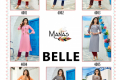 Manas Fabs Belle Kurtis With Bottom Reyon Design 4001 to 4008