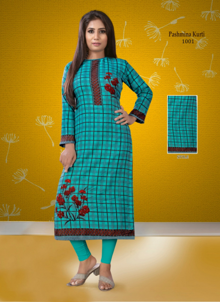 Musted Blue Woolen Kurti with Pant for Women