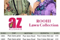 Roohi Lawn Collection Az Alzohaib 1001 to 1010 Series 2