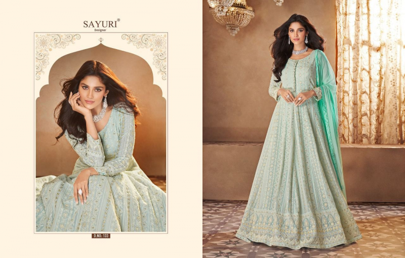 Sea Green Silk Embroidered Readymade Gown buy online : 90741 -
