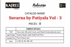 Suvarna Patiyala Vol 3 Kajree Fashion 11031 to 11038 Series 3